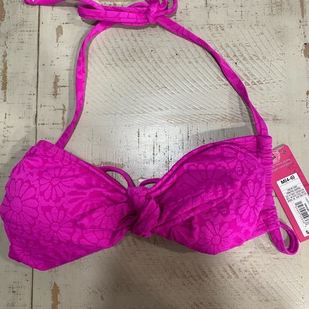 NWT Xhilaration pink floral bikini top